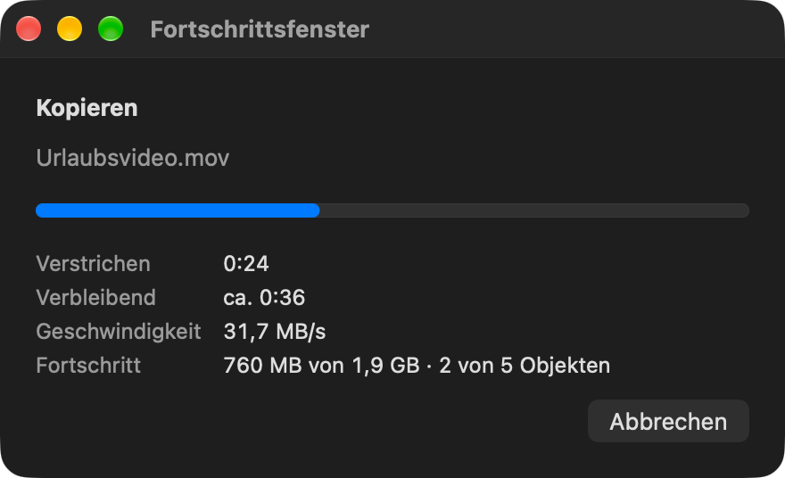 Kopieren mit Fortschritt und Restzeit