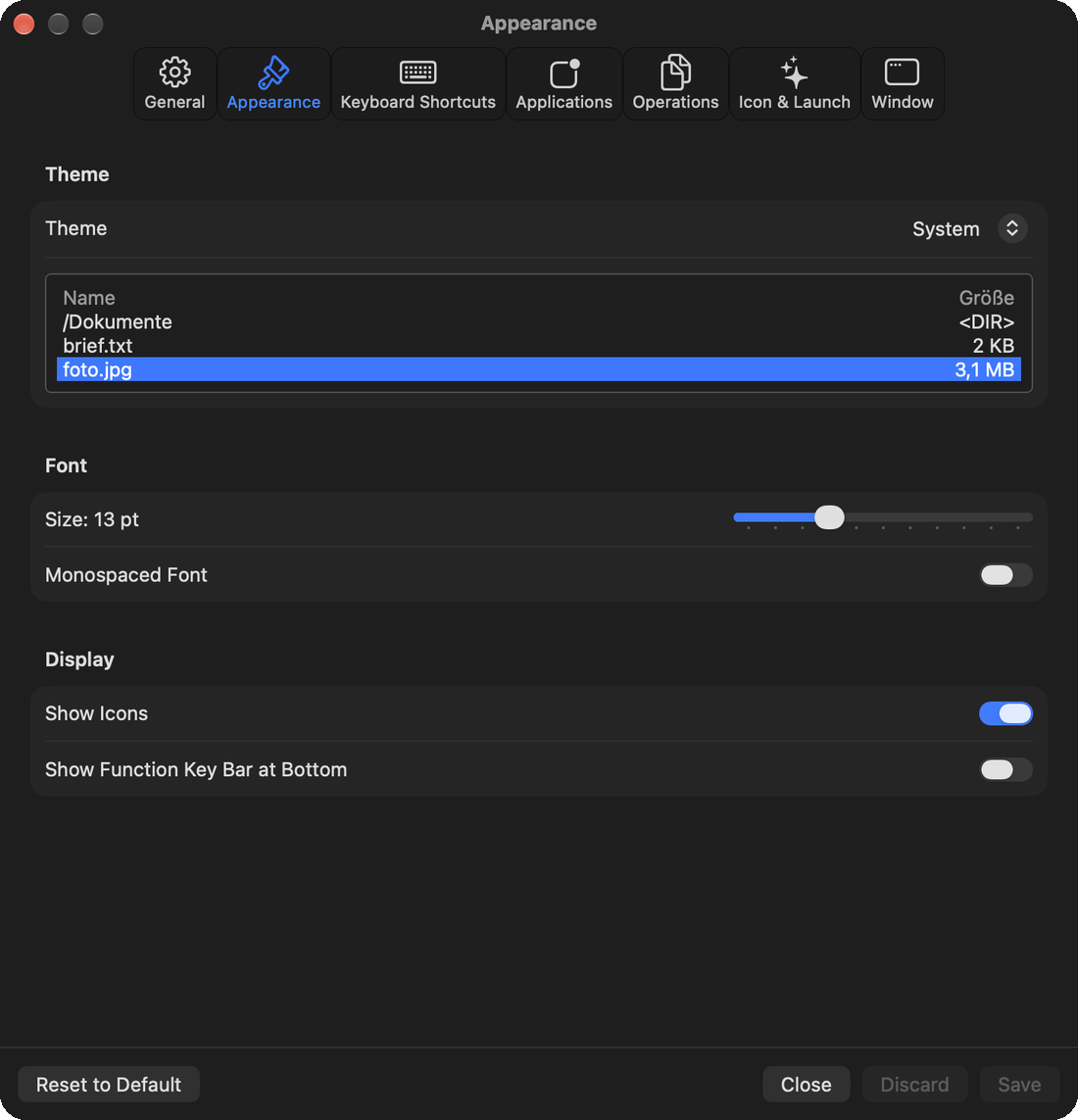 Settings: Appearance